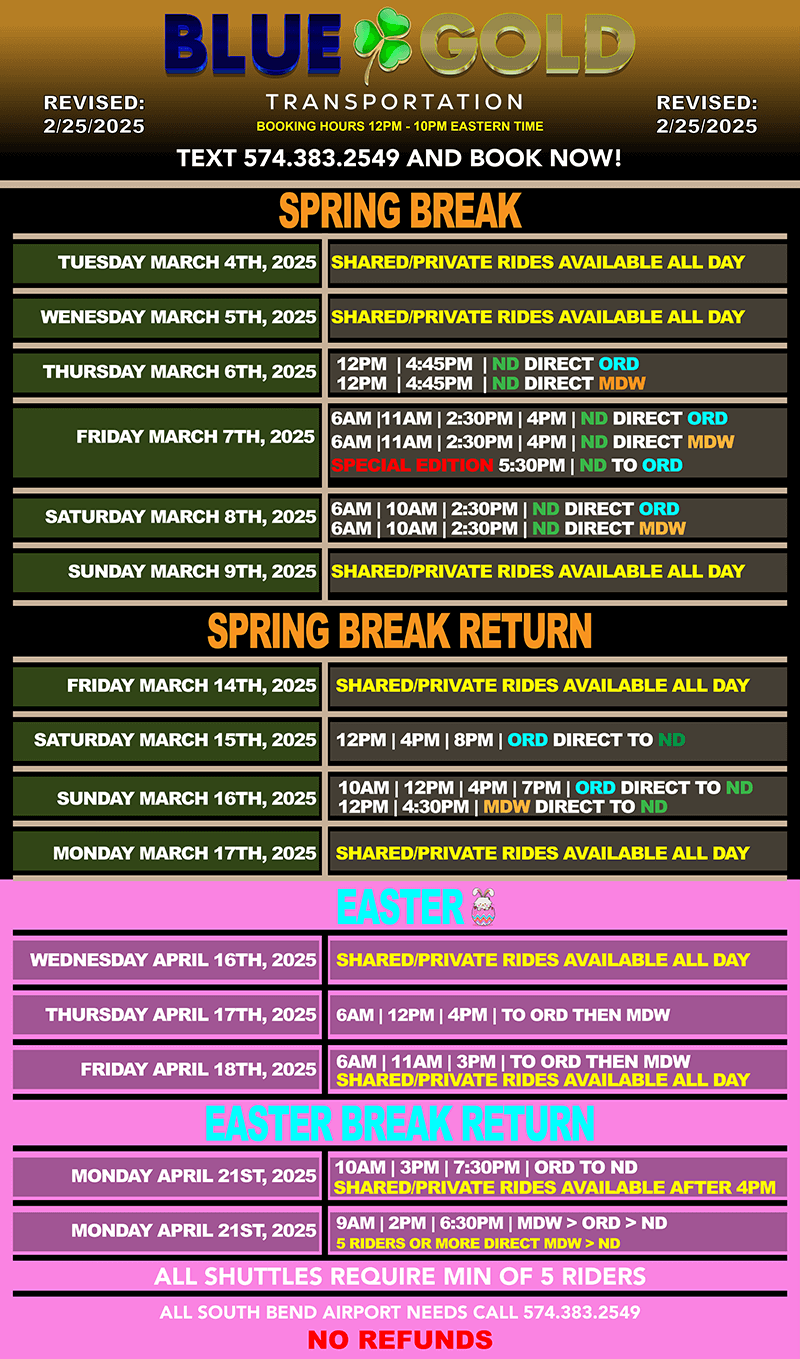 2025 spring break & easter holiday schedule